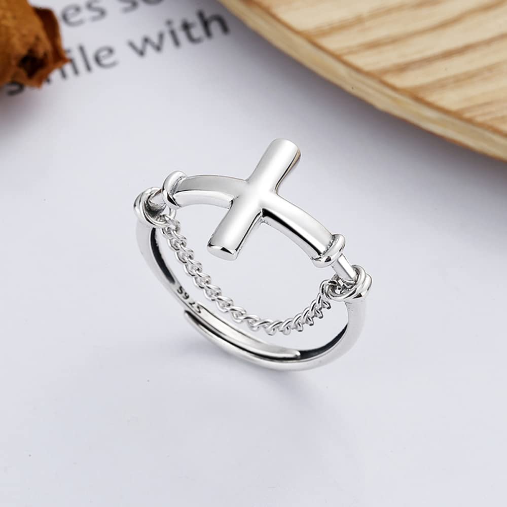 Women's S925 Sterling Silver Ring Complex Fashion Cross Stitching Chain Index Finger Ring Open Adjustable Ring