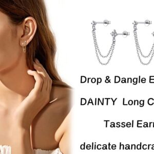 Lansora Double Piercing Earrings Silver Gold Cz Cubic Zirconia Stone Chain Link Dangle Stud Earrings