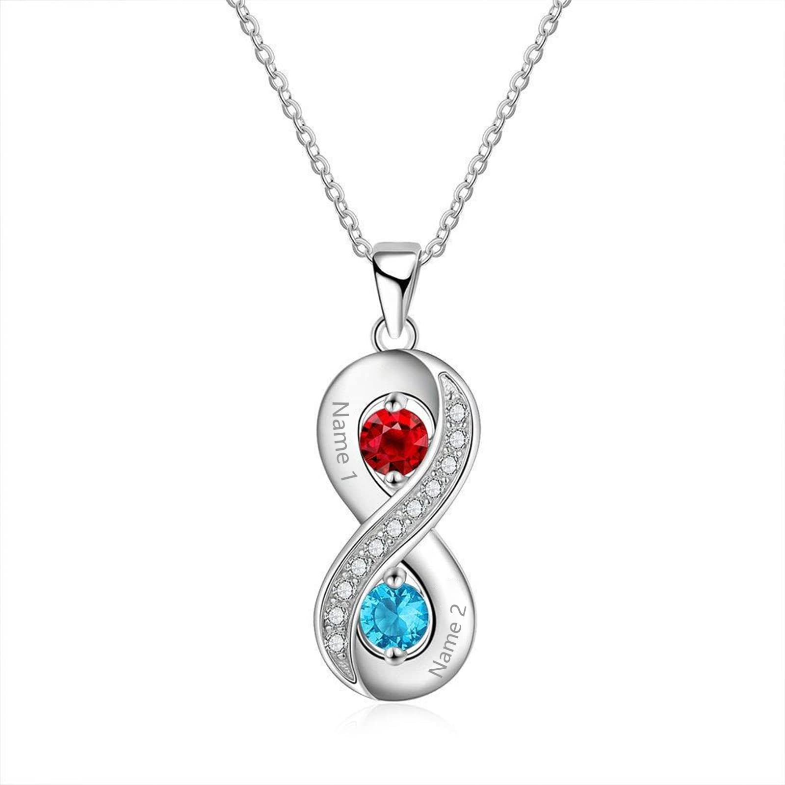 CTIEIP Sterling Silver 1/7 cttw Diamonds and Crystal Birthstones Infinity Necklace for Women(G-H Color, I2-I3 Clarity)