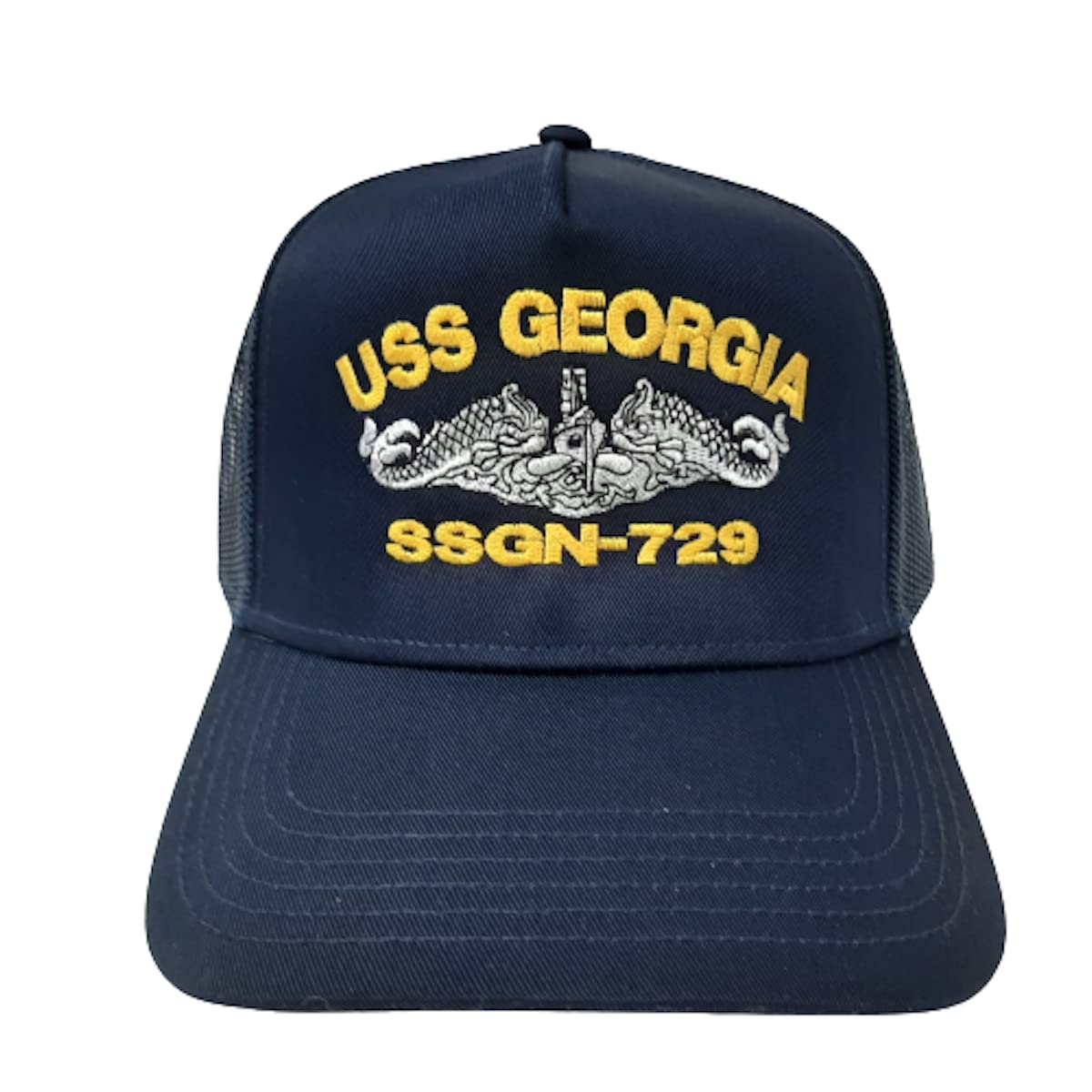 USS Georgia SSGN-729 Submarine Boat Ship Baseball Cap Blue Mesh Snapback 3.5 inch Profile Cotton Front Panel