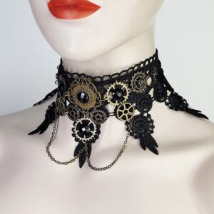 MEiySH Goth Punk Style Wedding Party Black Lace Choker Beads Tassels Chain Pendant Necklace for Women (Style 009)