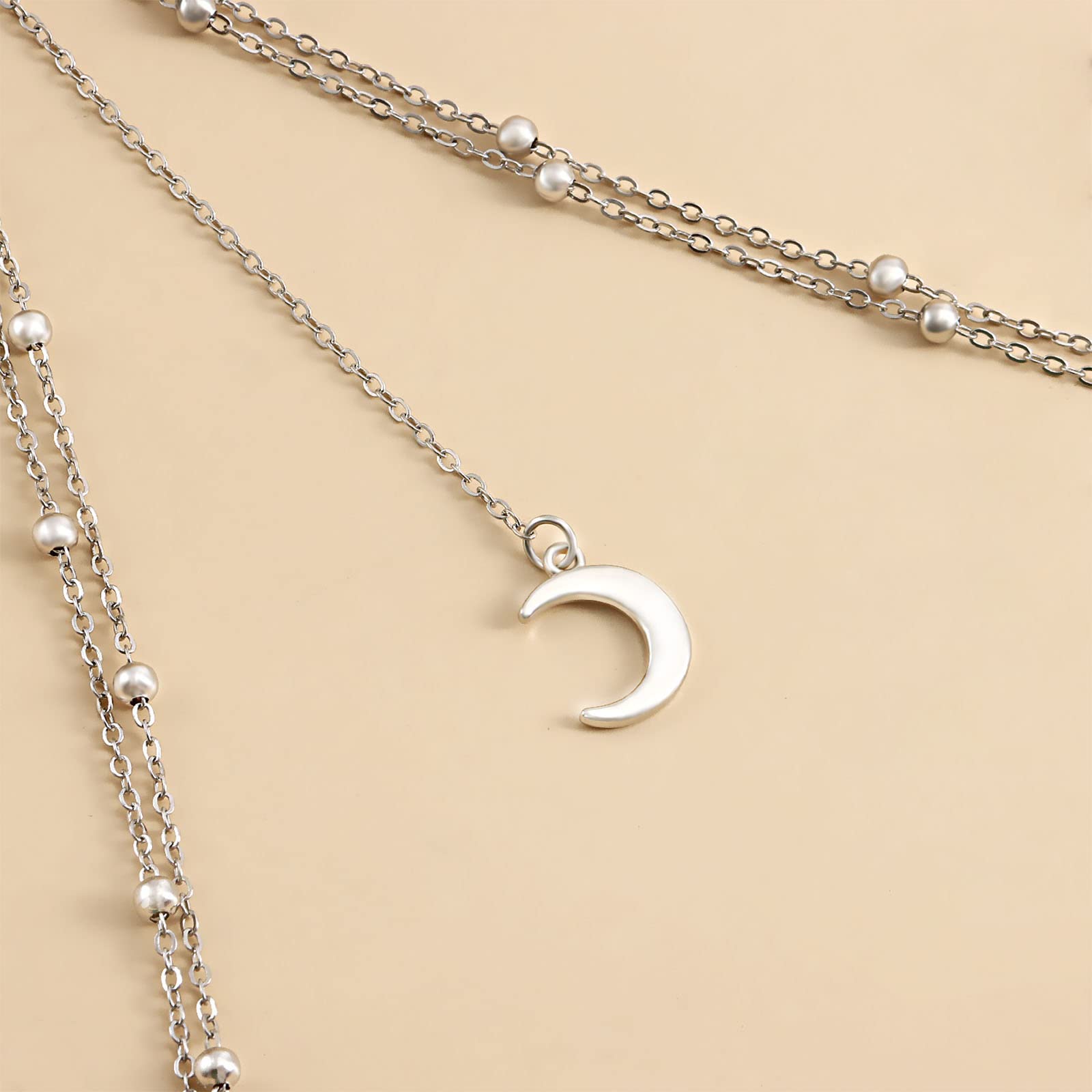 YienDoo Sexy Moon Thigh Chain Silver Tassel Crescent Moon Pendant Elastic Beads Layered Leg Harness Body Chain Boho Bikini Party Body Chain Beach Hottie Leg Chain Jewelry for Women Girls