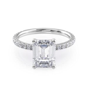 Beverly Hills Jewelers 2 Carat Emerald Cut Moissanite Engagement Ring for Women - 1/4 Carat Natural Diamond - 14k White Gold (G-H/VS, SI, cttw, DEW) Anniversary Promise Ring Size 5.5 Made in USA