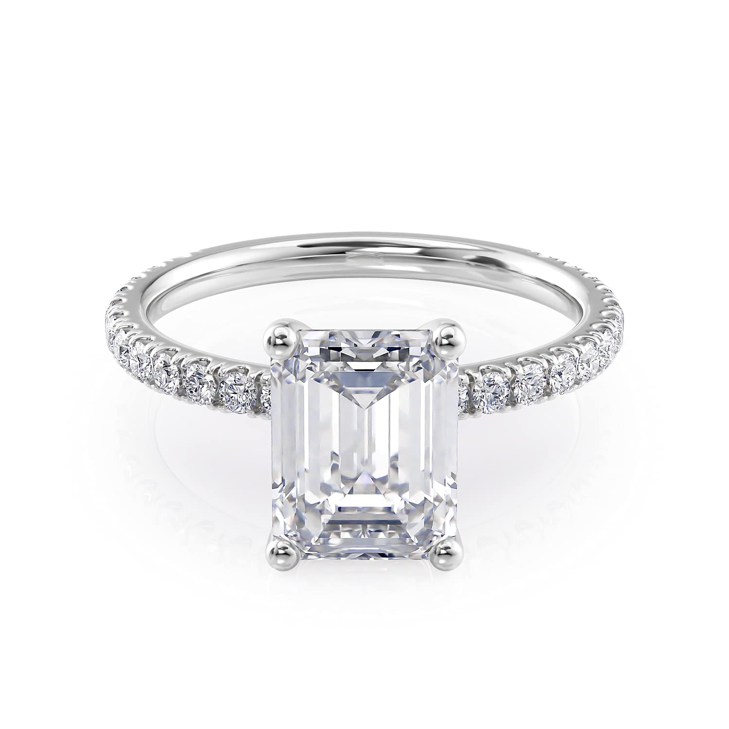 Beverly Hills Jewelers 2 Carat Emerald Cut Moissanite Engagement Ring for Women - 1/4 Carat Natural Diamond - 14k White Gold (G-H/VS, SI, cttw, DEW) Anniversary Promise Ring Size 5.5 Made in USA