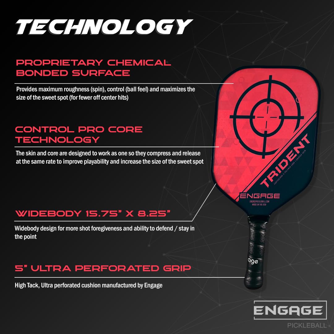 Engage Pickleball Trident Pickleball Paddle - Pickleball Paddles with Polymer Core - USAPA Approved Pickleball Paddles Pickleball Rackets for Adults - Standard (Red Horizon)