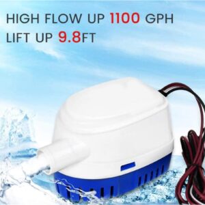 12v 1100gph Automatic Submersible Boat Bilge Water Pump, Auto with Float Switch, Bilge Pump for Boats (Blue - Automatic)