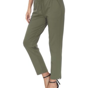 COZZIPLUS Womens Ankle Pant Travel Casual Lounge Pants Stretchy Golf Trousers Pant Business Work Pant with Pockets (Army Green,S)