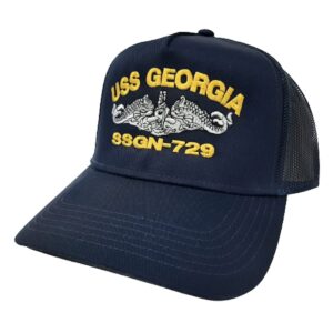 uss georgia ssgn-729 submarine boat ship baseball cap blue mesh snapback 3.5 inch profile cotton front panel