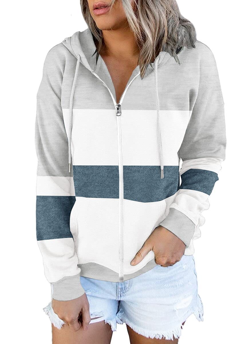 ETCYY Women's Causal Hoodies Zip Up Jackets Long Sleeve Oversized Tie-Dyed Sweatshirt Pullover with Pockets(S.Color Gray)