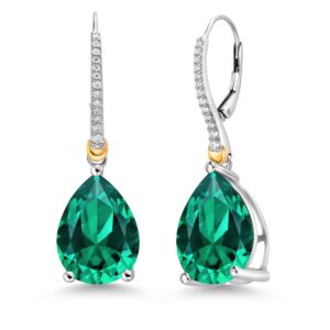 gem stone king 925 sterling silver and 10k yellow gold 16x12mm pear shape gemstone birthstone and white moissanite teardrop drop dangle earrings for women