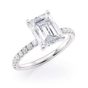 Beverly Hills Jewelers 2 Carat Emerald Cut Moissanite Engagement Ring for Women - 1/4 Carat Natural Diamond - 14k White Gold (G-H/VS, SI, cttw, DEW) Anniversary Promise Ring Size 5.5 Made in USA