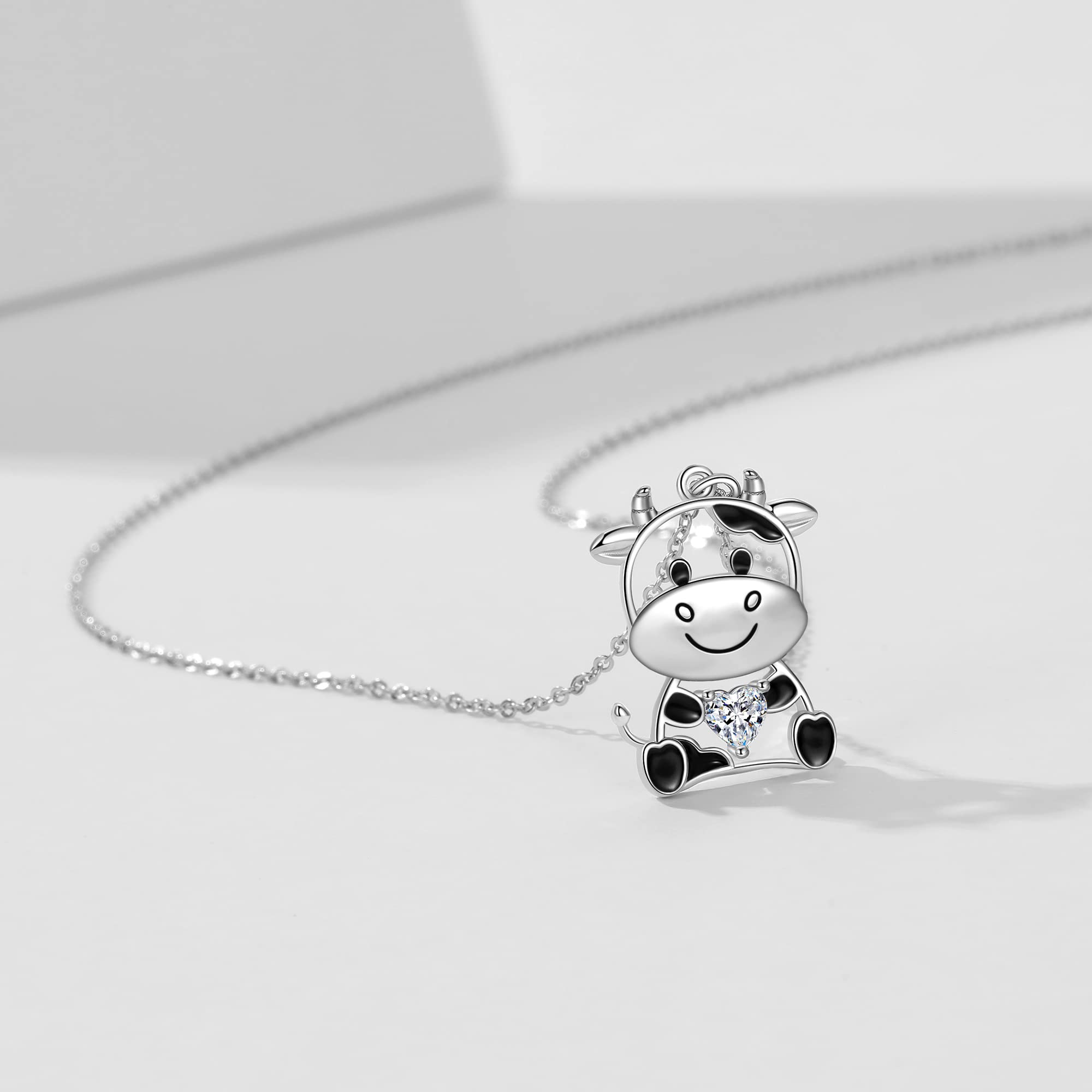 Fryneauy Cow Necklace 925 Sterling Silver Pendant Necklace Cow Charm Gifts for Women