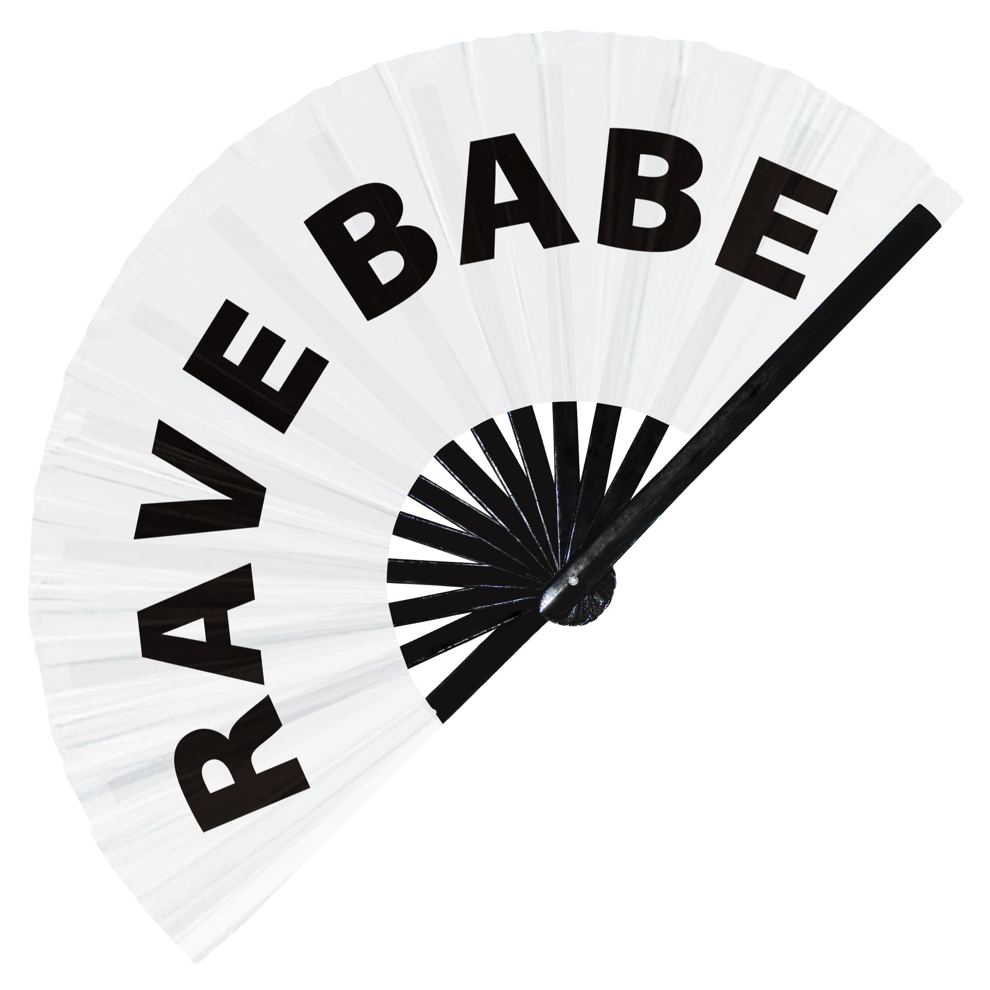 Rave Babe hand fan foldable bamboo circuit hand fan funny gag slang words expressions statement gifts Festival accessories Rave handheld Circuit event fan Clack fans (White)