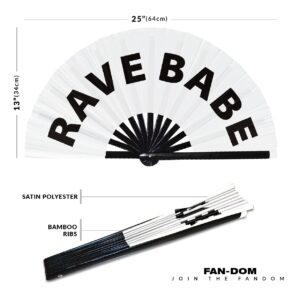 Rave Babe hand fan foldable bamboo circuit hand fan funny gag slang words expressions statement gifts Festival accessories Rave handheld Circuit event fan Clack fans (White)