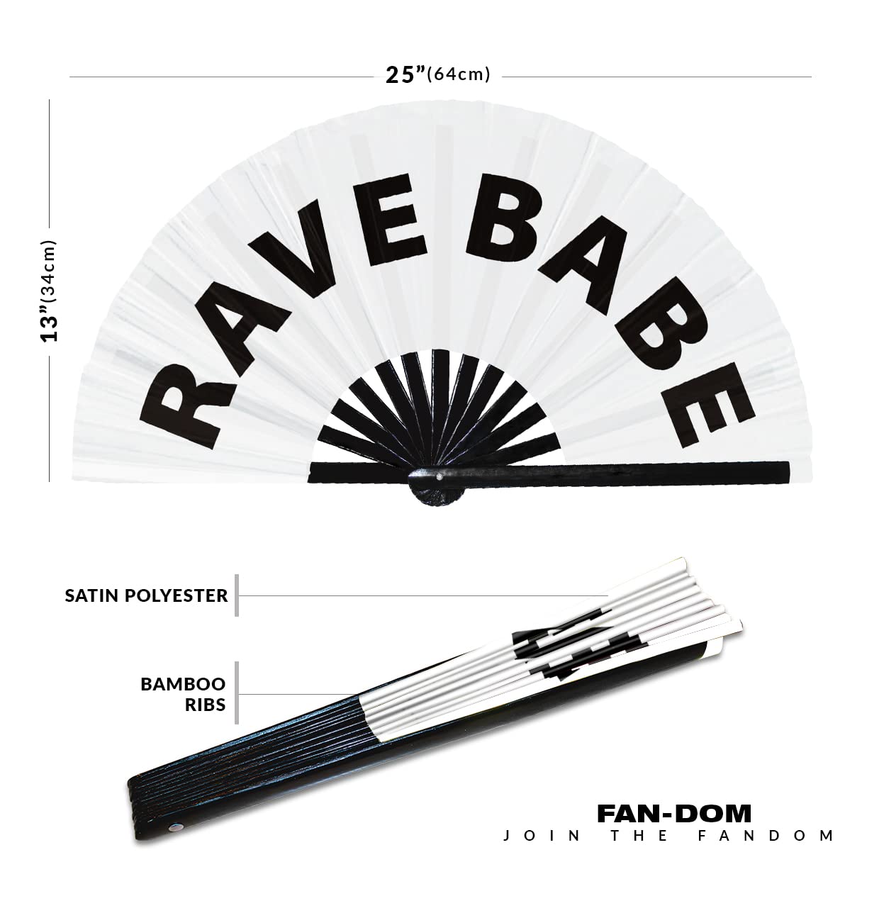 Rave Babe hand fan foldable bamboo circuit hand fan funny gag slang words expressions statement gifts Festival accessories Rave handheld Circuit event fan Clack fans (White)