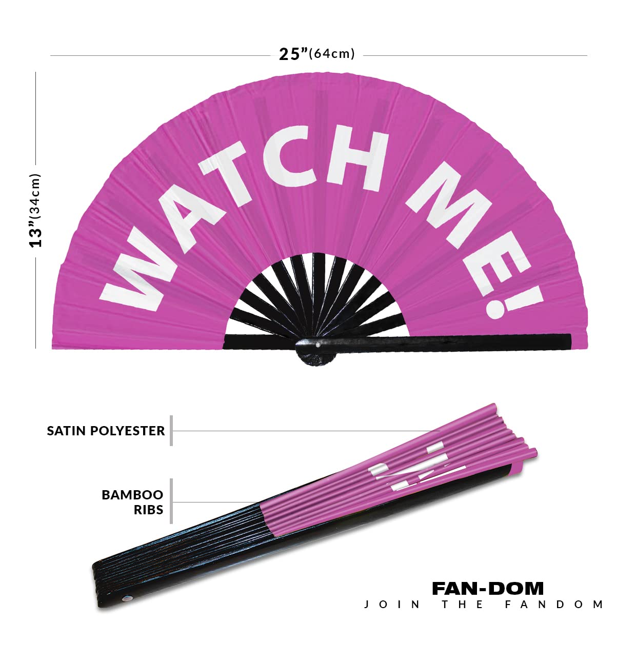 Watch Me! hand fan foldable bamboo circuit hand fan funny gag slang words expressions statement gifts Festival accessories Rave handheld Circuit event fan Clack fans (Pink)