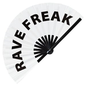 rave freak hand fan foldable bamboo circuit hand fan funny gag slang words expressions statement gifts festival accessories rave handheld circuit event fan clack fans (white)