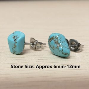 Turquoise Stud Earrings for Women, Tibetan Tiny Blue Raw Gemstone Earrings with Stainless Steel Stud for Friends, Boho Western Turquoise Jewelry Hypoallergenic Earrings for Women Sensitive Ears