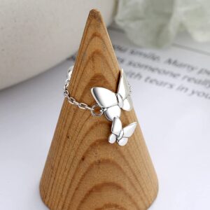 S925 Sterling Silver Women's Temperament Lady Butterfly Chain Stitching Light Luxury Adjustable Ring