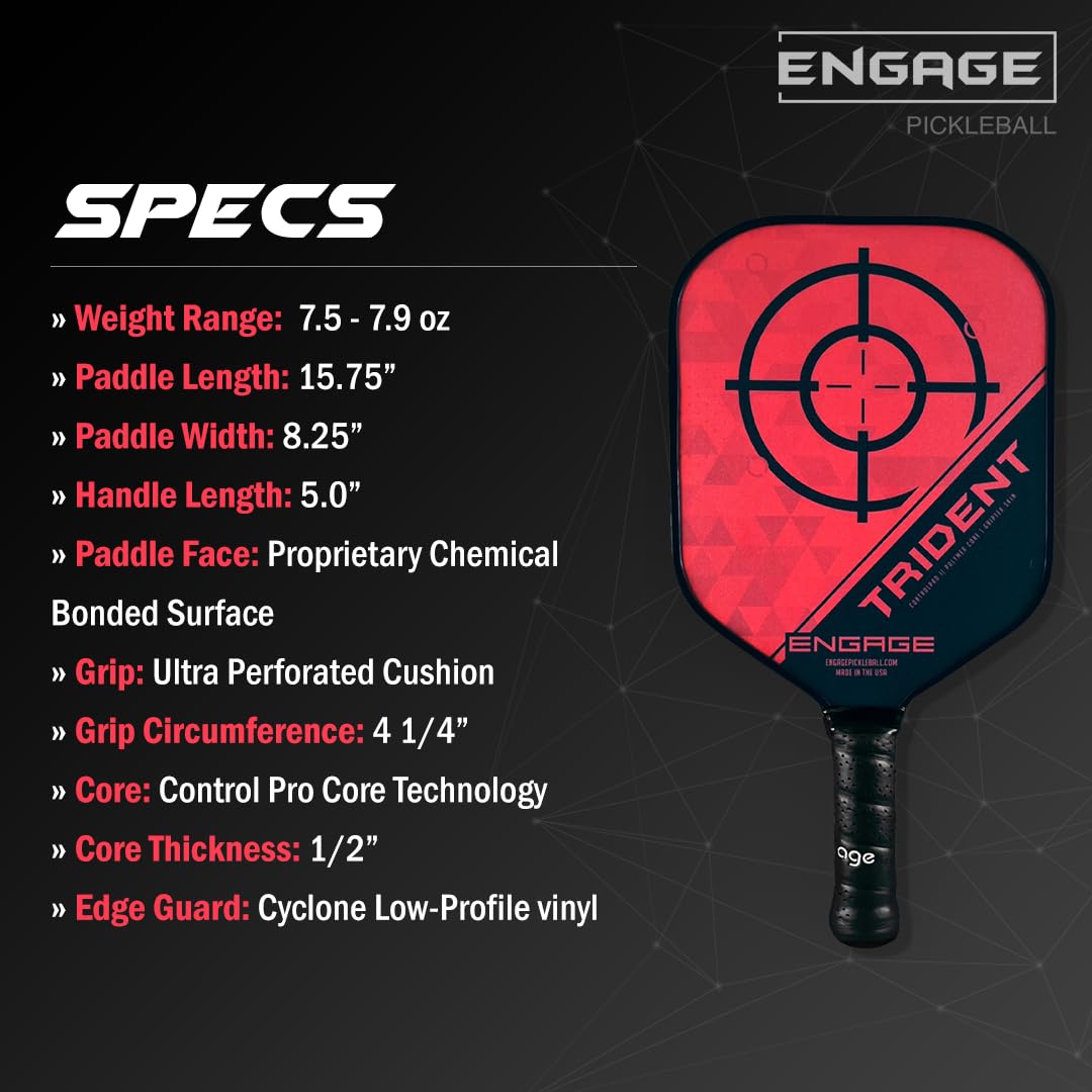 Engage Pickleball Trident Pickleball Paddle - Pickleball Paddles with Polymer Core - USAPA Approved Pickleball Paddles Pickleball Rackets for Adults - Standard (Red Horizon)