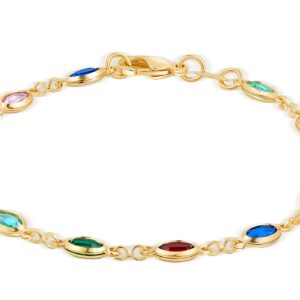 Barzel 18K Gold Plated Multicolor Crystal Bracelet in 7.5 Inches - Made In Brazil