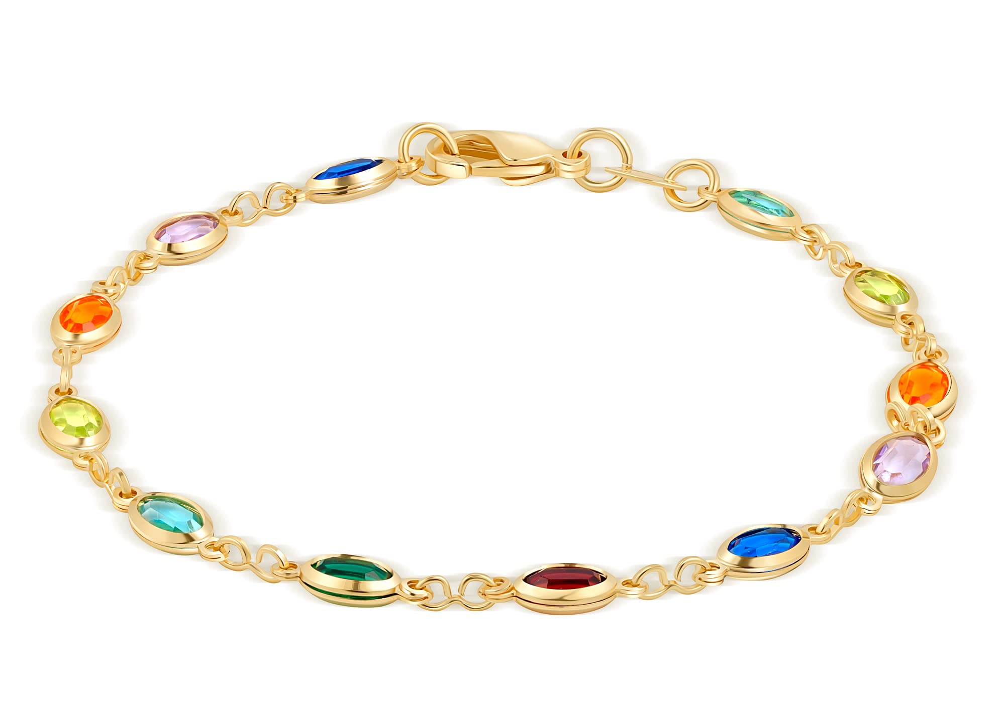 Barzel 18K Gold Plated Multicolor Crystal Bracelet in 7.5 Inches - Made In Brazil