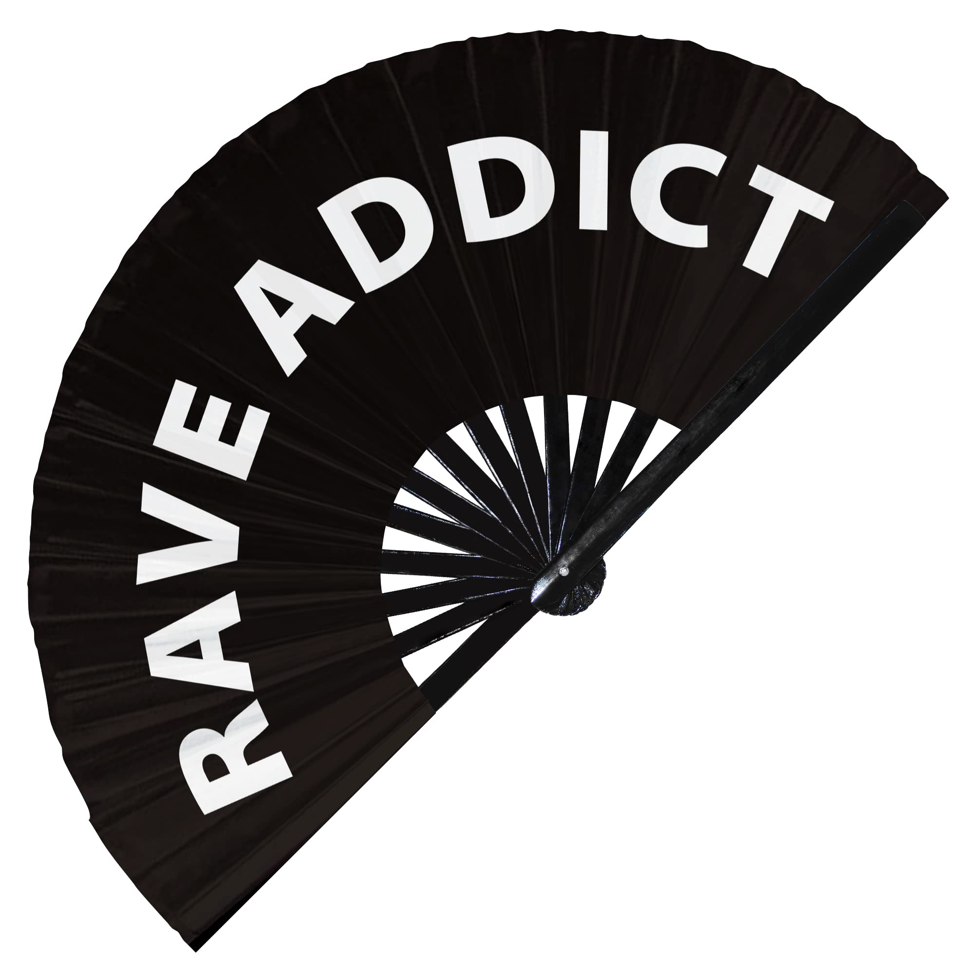 Rave Addict hand fan foldable bamboo circuit hand fan funny gag slang words expressions statement gifts Festival accessories Rave handheld Circuit event fan Clack fans (Black)