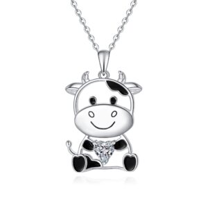 Fryneauy Cow Necklace 925 Sterling Silver Pendant Necklace Cow Charm Gifts for Women