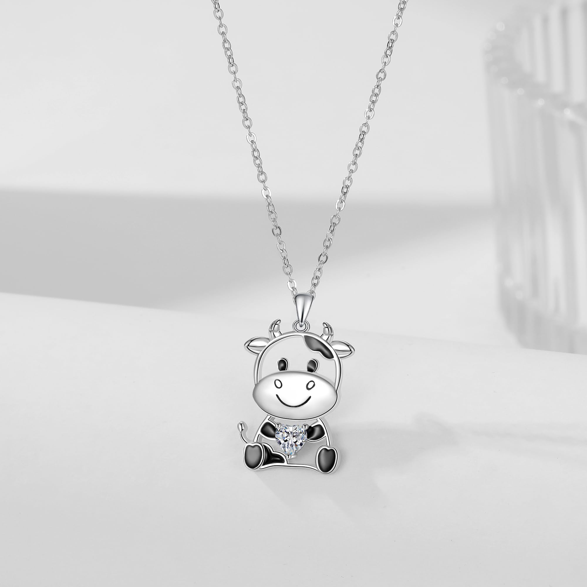 Fryneauy Cow Necklace 925 Sterling Silver Pendant Necklace Cow Charm Gifts for Women