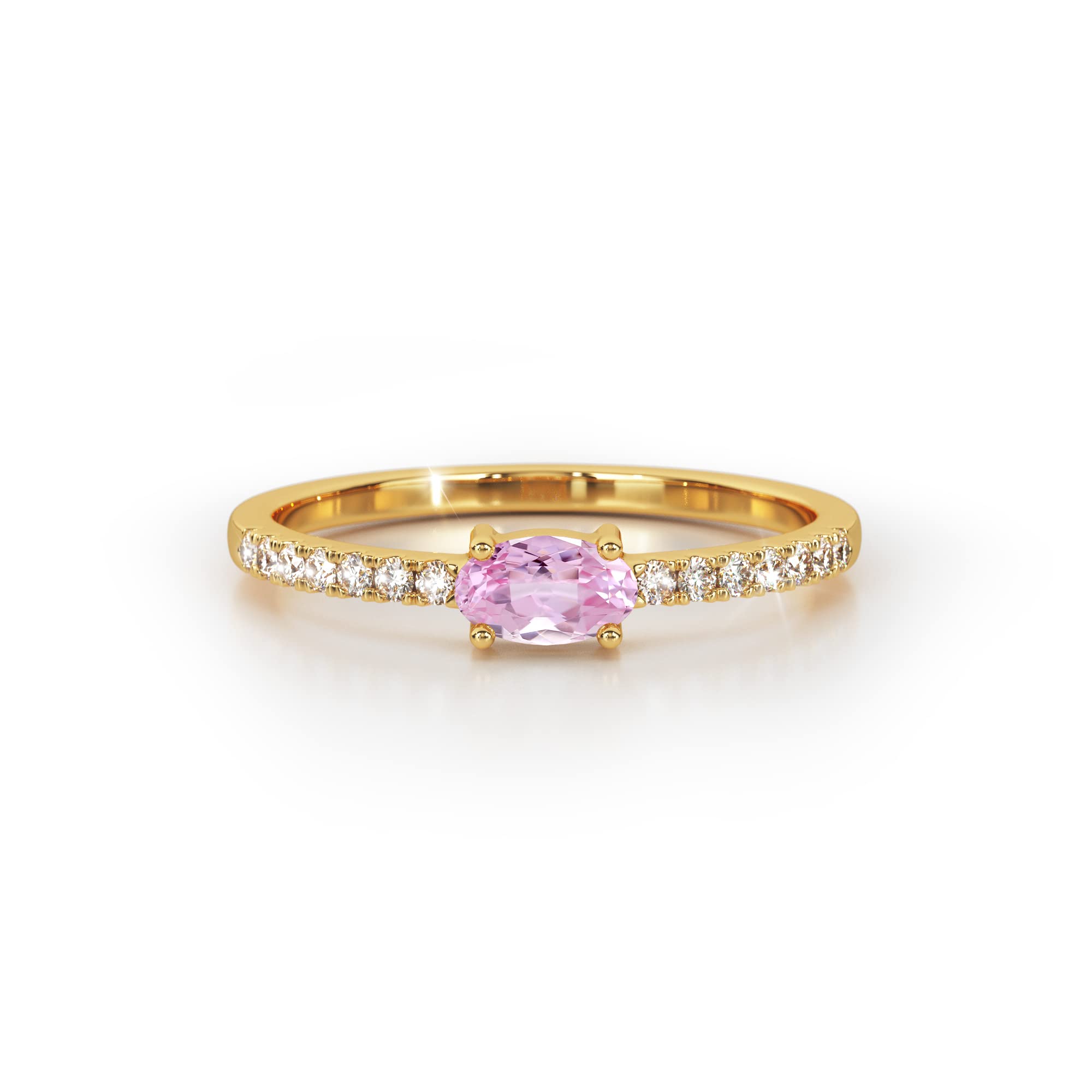 L & M Accessorize - 925 Sterling Silver 18K Gold Plated Pink Oval Ring (8)