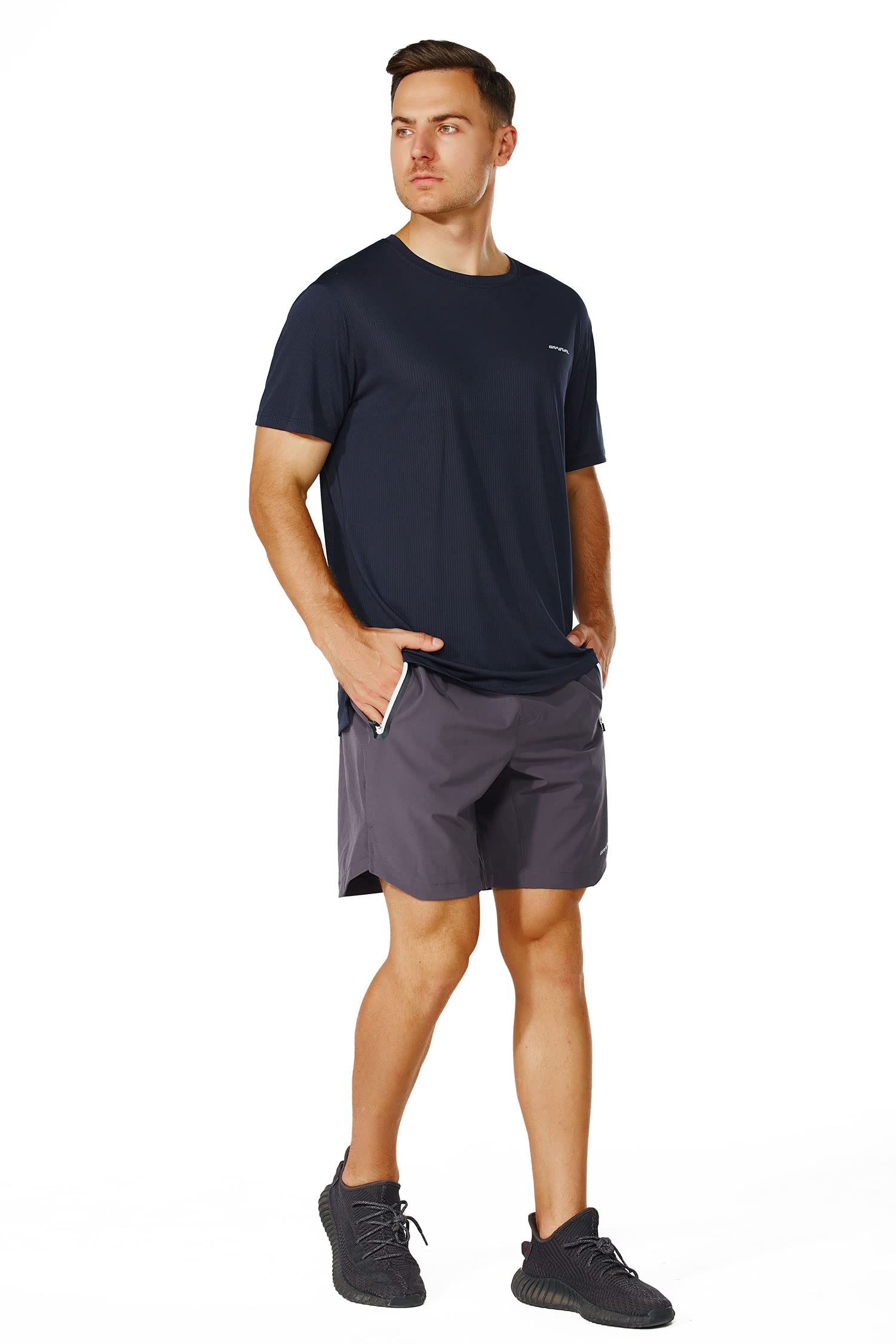 GRAMVAL Men's Crew T-Shirt,Light Weight Dry-Fit Moisture Wicking Active Athletic Performance Dark Navy