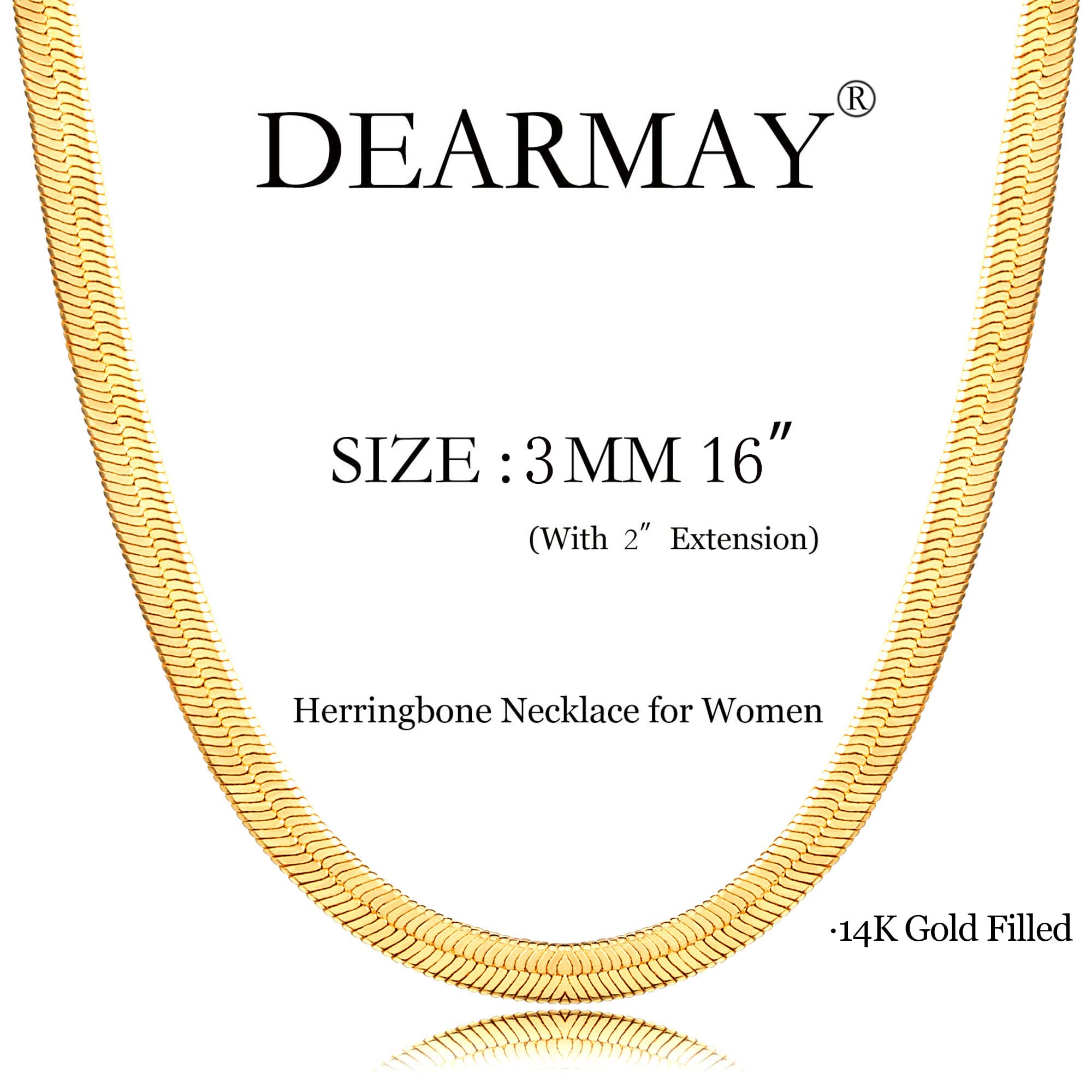 DEARMAY 14K Gold Necklace for Women Dainty Gold Choker Herringbone Necklaces for Women Simple Minimalist Thin Snake Chain Necklace Gold Jewelry for Women Teen Gifts