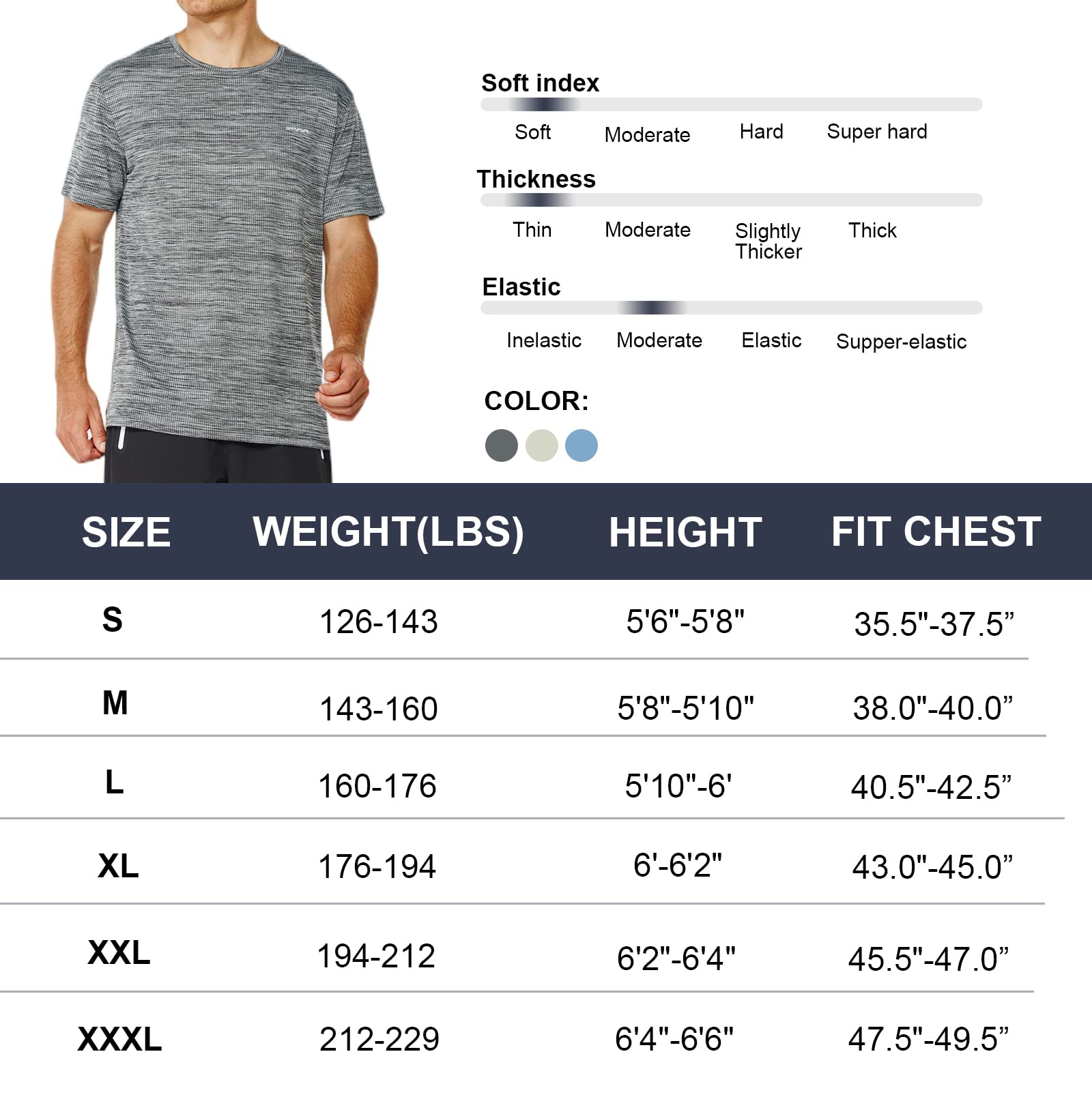 GRAMVAL Men's Crew T-Shirt,Light Weight Dry-Fit Moisture Wicking Active Athletic Performance