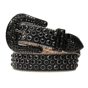 Studded Rhinestone Belts Men Women Fashionable Sparkly Diamond Belt Shiny Crystals Inlaid Design Leather Diamond Belt, Shiny Belts Rhinestone Black Gold Silver Belt for Wedding Party Gifts