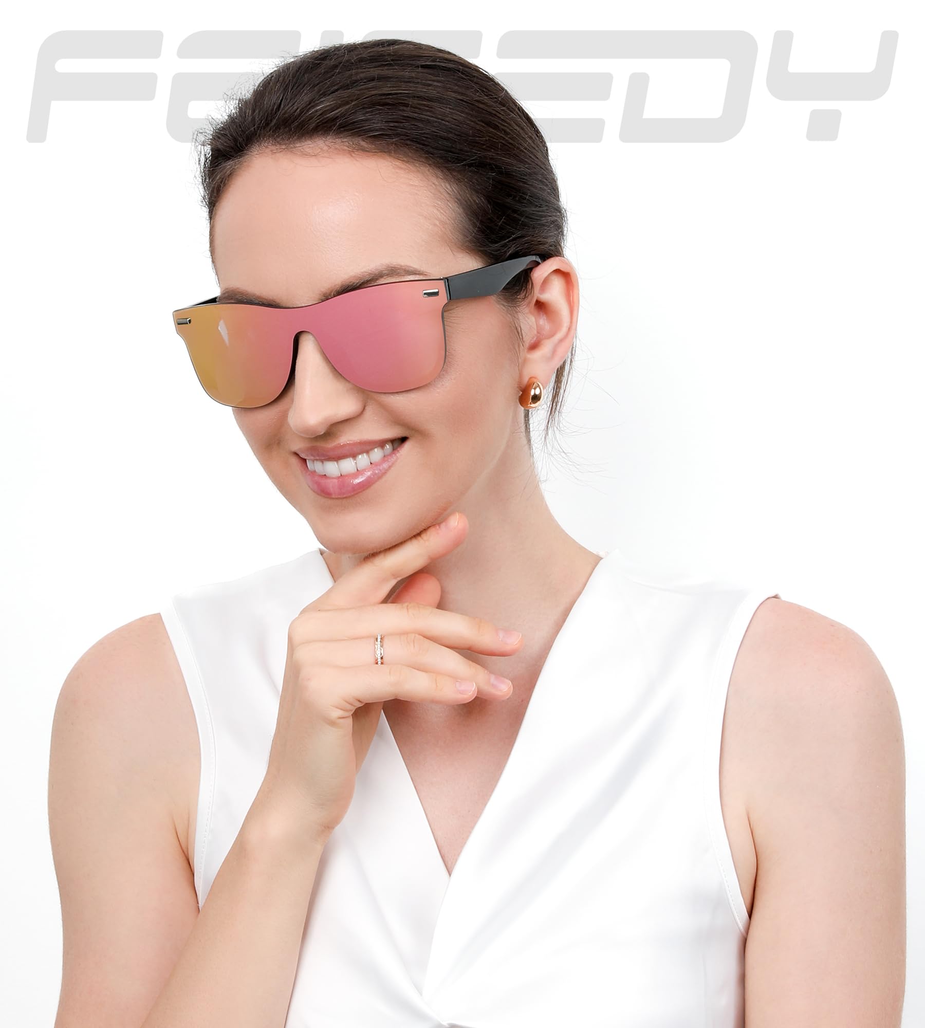 FEISEDY Sunglasses, Rimless Mirrored Sun Glasses with Reflective One-Piece Lens, B4114