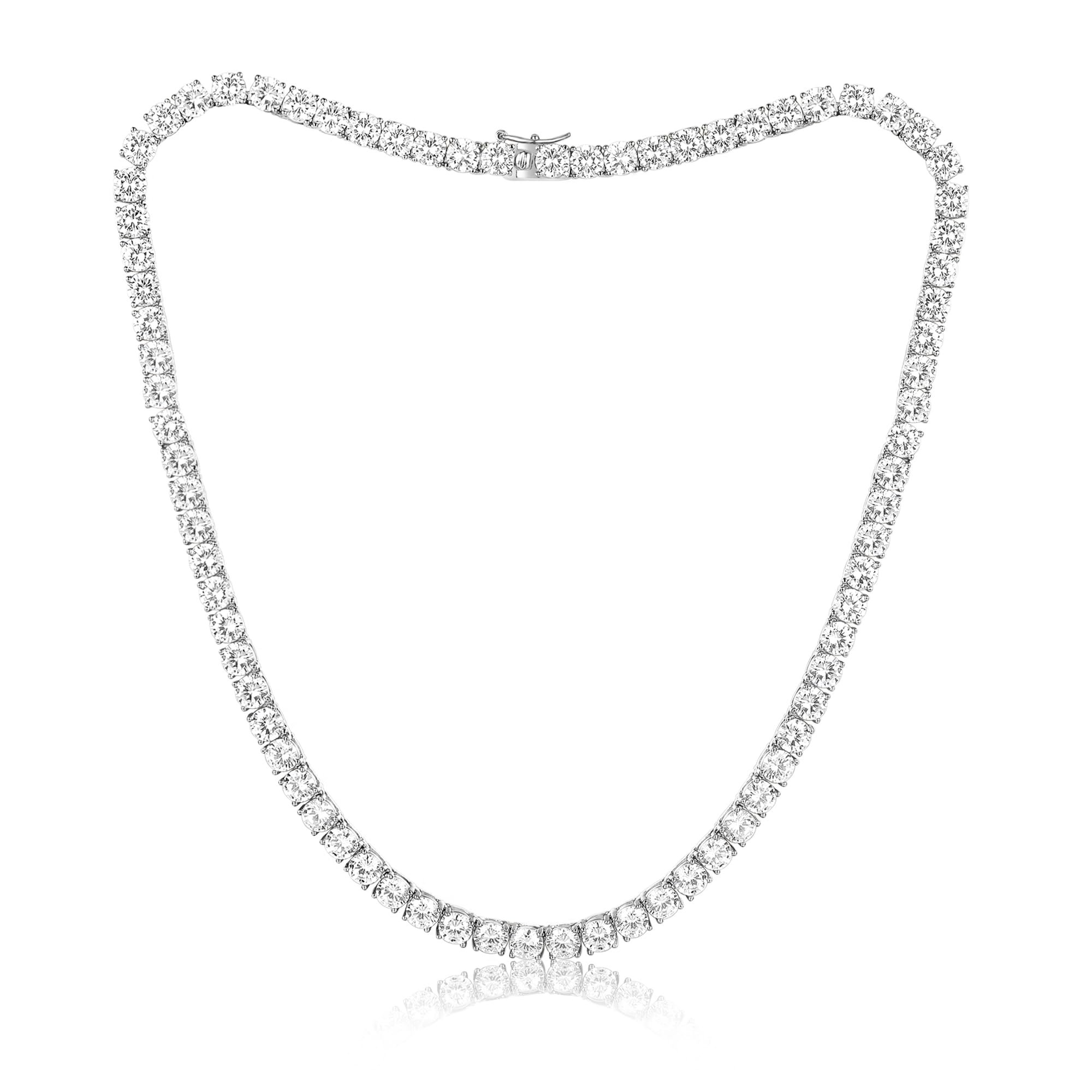 Gemsme 5mm Tennis Necklace, 18K White Gold Plated Tennis Neckalce 5mm Round Cubic Zirconia Classic Necklace for Women (16 Inch)