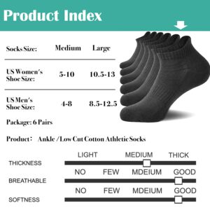 NevEND 6 Pairs Women's and Men's Cotton Cushioned Ankle Socks Running Low Cut Tab Socks M Black