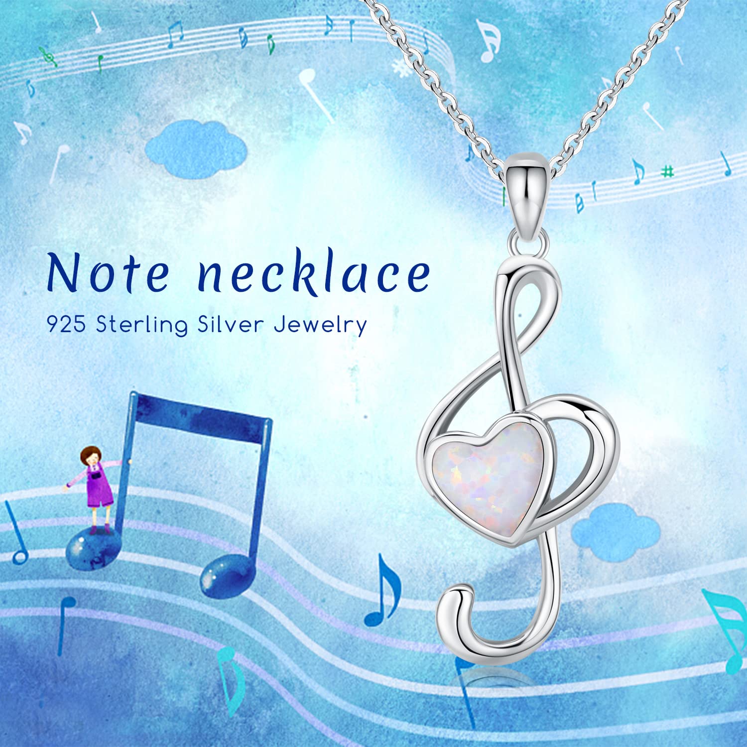 StoryMidir Music Note Necklace Gifts for Music Lovers 925 Sterling Silver Opal Musical Necklace Treble Clef Piano Necklace Music Jewelry Gifts for Women Mom