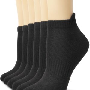 NevEND 6 Pairs Women's and Men's Cotton Cushioned Ankle Socks Running Low Cut Tab Socks M Black