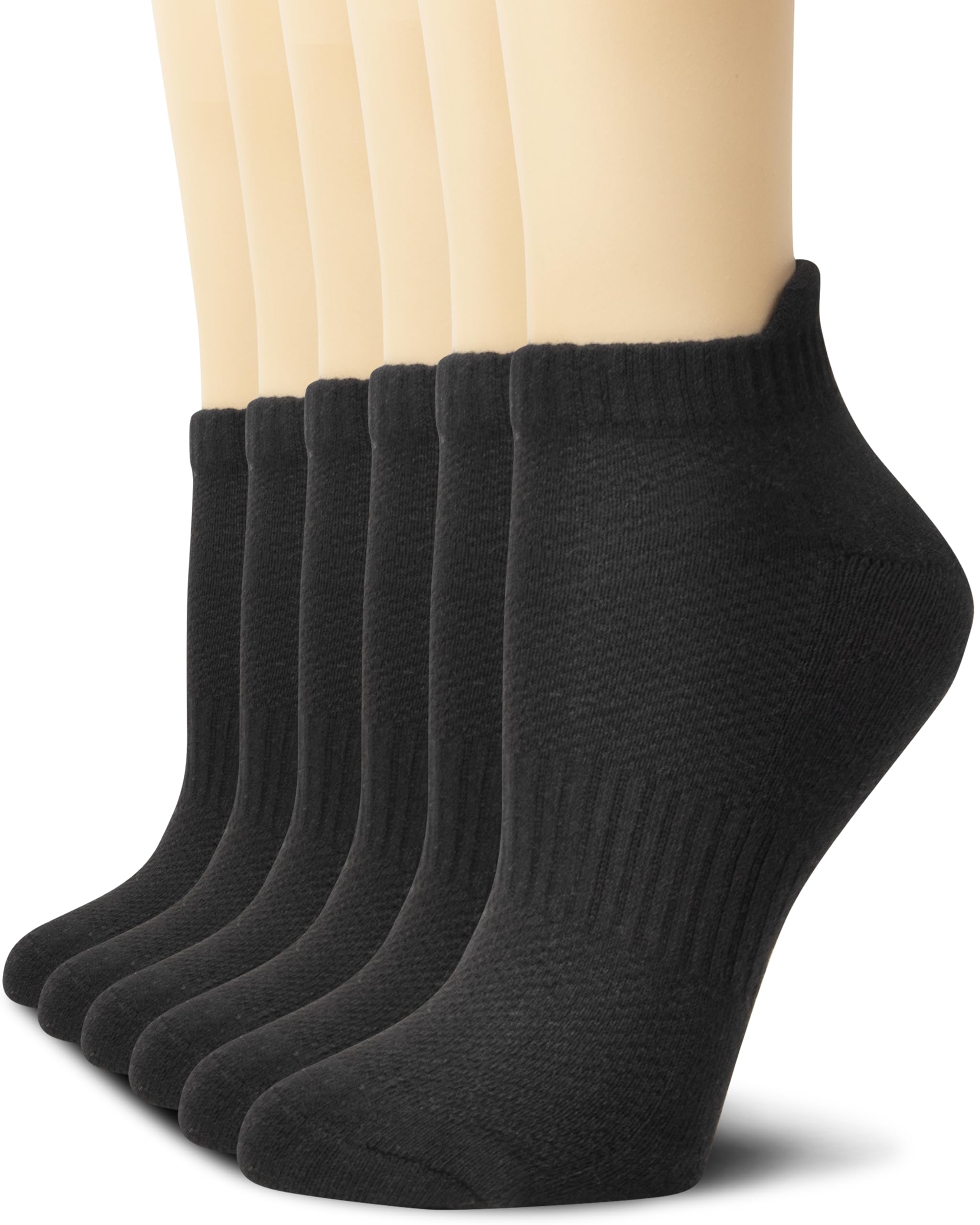 NevEND 6 Pairs Women's and Men's Cotton Cushioned Ankle Socks Running Low Cut Tab Socks M Black