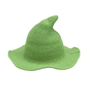 URFUN Women's Wool Witch Hat Wide Brim Spire Knitted Cap for Halloween Party Decor Green