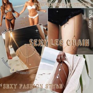 YienDoo Sexy Moon Thigh Chain Silver Tassel Crescent Moon Pendant Elastic Beads Layered Leg Harness Body Chain Boho Bikini Party Body Chain Beach Hottie Leg Chain Jewelry for Women Girls