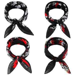 jetec 4 pcs pirate bandana for men cotton squares headwraps pirate skull scarf soft lightweight neckerchiefs handkerchief(fire skull)