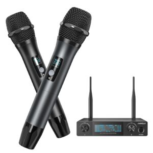 JAMELO Wireless Microphone System, Metal UHF Handheld Karaoke Microphone, Dual Microfono Inalambrico Professional, 200ft Range, Wireless Microphones for Karaoke Singing,Church,Speech, Wedding.