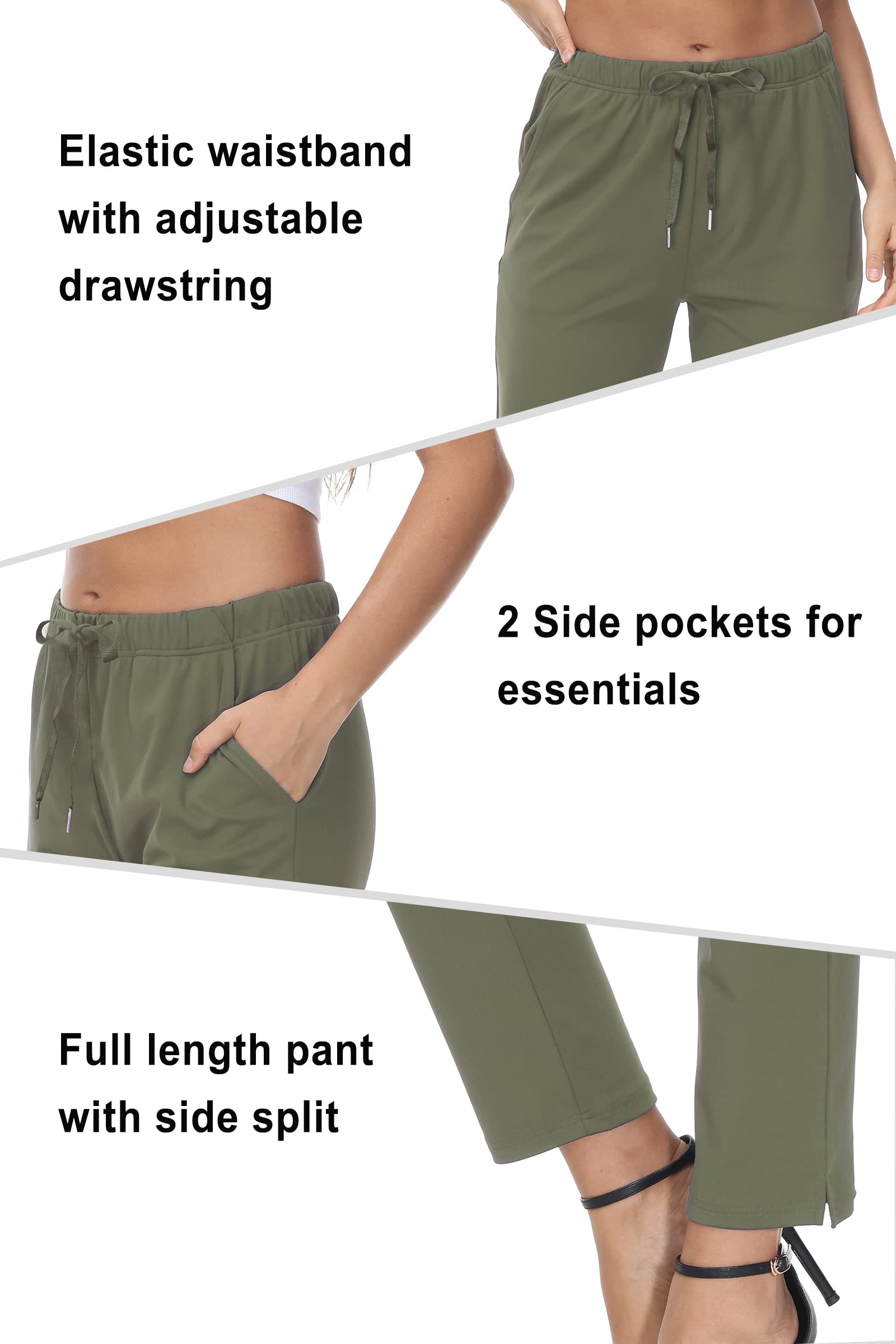 COZZIPLUS Womens Ankle Pant Travel Casual Lounge Pants Stretchy Golf Trousers Pant Business Work Pant with Pockets (Army Green,S)