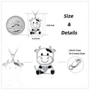 Fryneauy Cow Necklace 925 Sterling Silver Pendant Necklace Cow Charm Gifts for Women