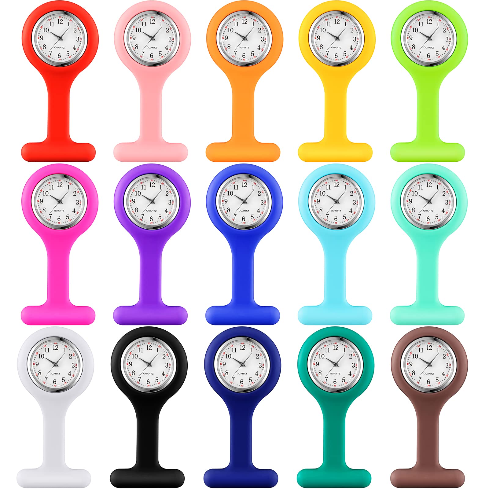 15 Pcs Silicone Nurses Watch Lapel Clip on Watches Stethoscope Nurse Pocket for Men Nursing Fob with Second Hand Doctor Students Graduation Gifts Office Travelling Hiking, 15 Colors