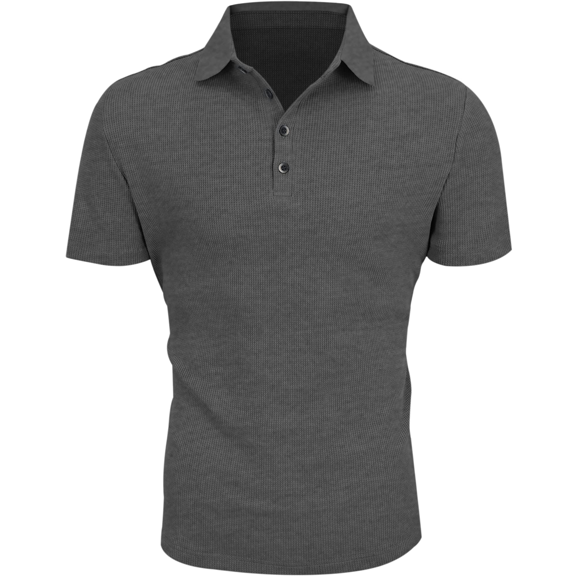 Gnvviwl Mens Waffle Knit Polo Shirts Short Sleeve Slim Fit Golf Casual Tee Shirts Grey