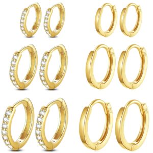 Cocadant Small Gold Hoop Earrings for Women,14K Real Gold Plated Huggie Hoop Earrings Hypoallergenic Tiny Cartilage Earring Sets for Multiple Piercing 8mm 10mm 12mm