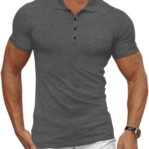 Gnvviwl Mens Waffle Knit Polo Shirts Short Sleeve Slim Fit Golf Casual Tee Shirts Grey